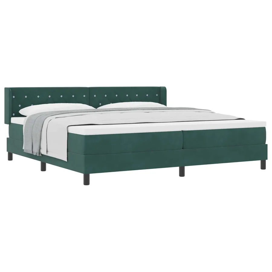 Lit à ressorts avec tête de lit Vert foncé 200 x 200 cm Velours - 2