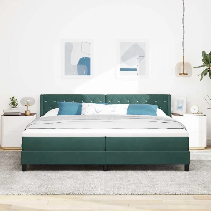 Lit à ressorts avec tête de lit Vert foncé 200 x 200 cm Velours - 3