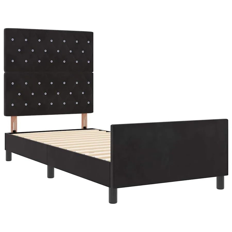 Lit à ressorts avec tête de lit Noir 100 x 200 cm Velours - 5