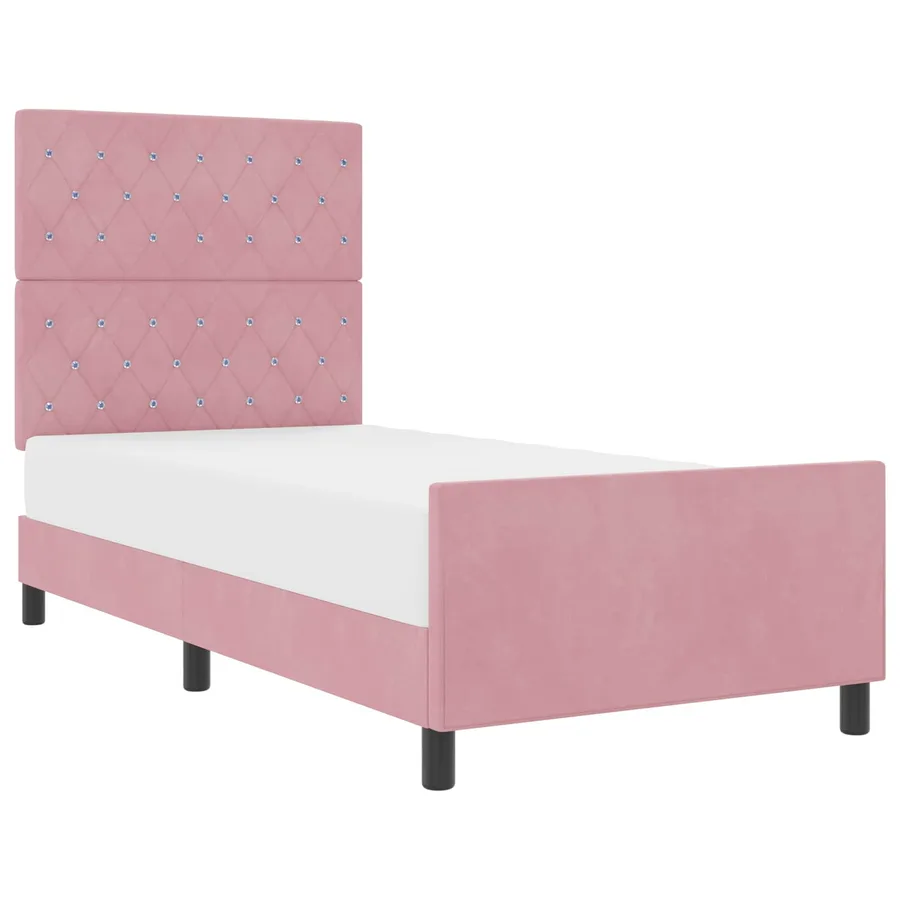 Lit à ressorts avec tête de lit Rose 100 x 200 cm Velours - 2