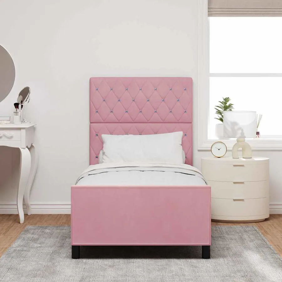 Lit à ressorts avec tête de lit Rose 100 x 200 cm Velours - 3