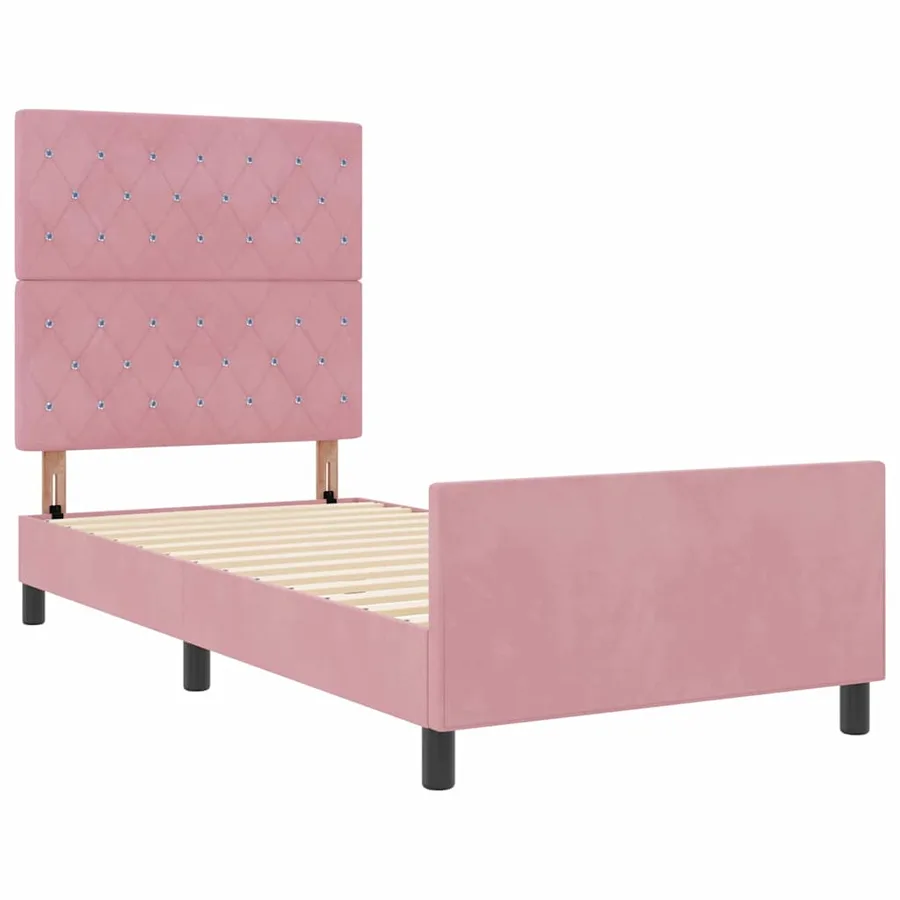 Lit à ressorts avec tête de lit Rose 100 x 200 cm Velours - 5