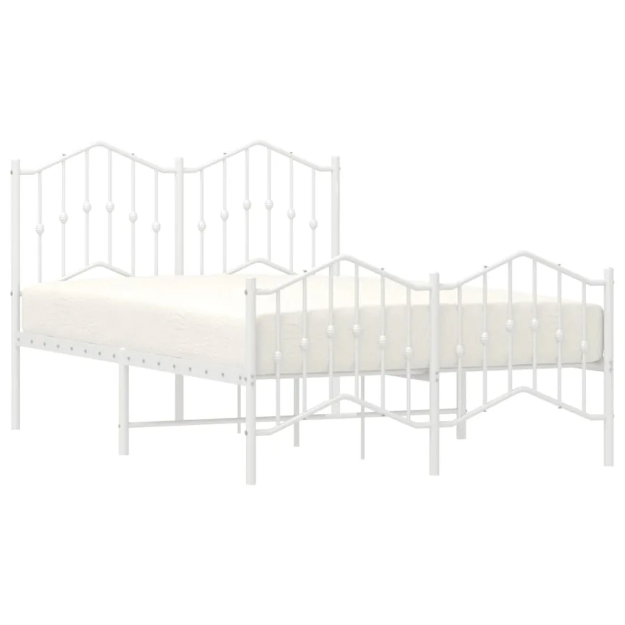 Cadre de lit métal sans matelas et pied de lit blanc 120x190 cm - 3