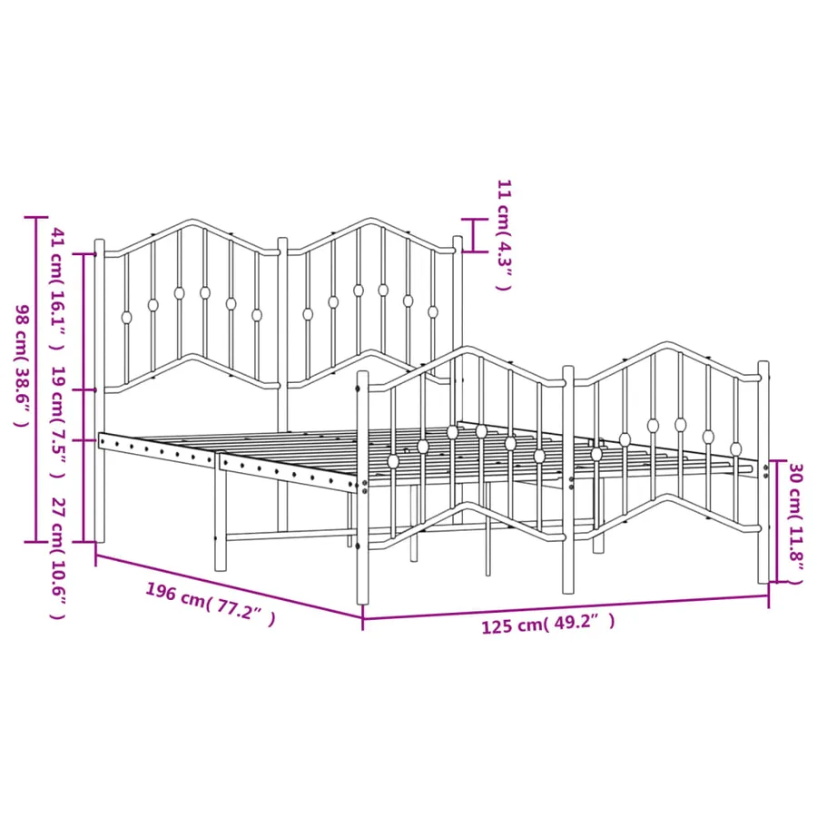Cadre de lit métal sans matelas et pied de lit blanc 120x190 cm - 9