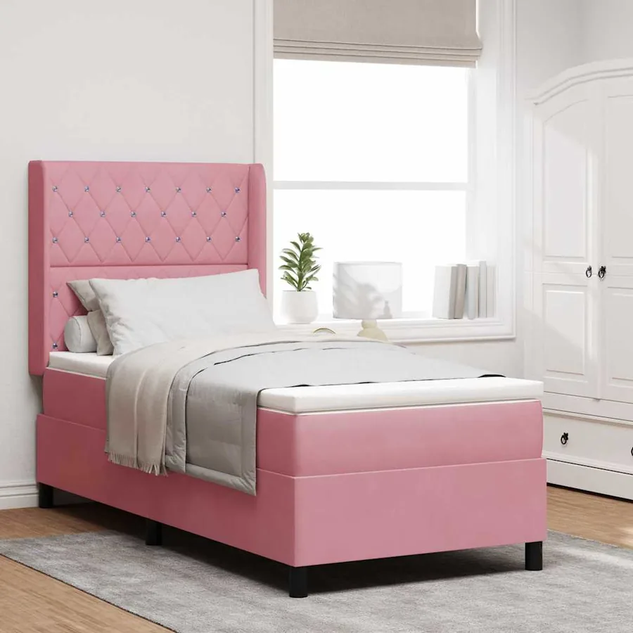 Lit à ressorts avec matelas Rose 100 x 200 cm Velours