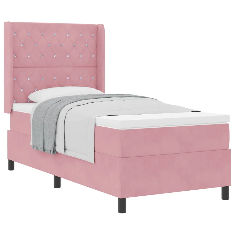 Lit à ressorts avec matelas Rose 100 x 200 cm Velours - 2
