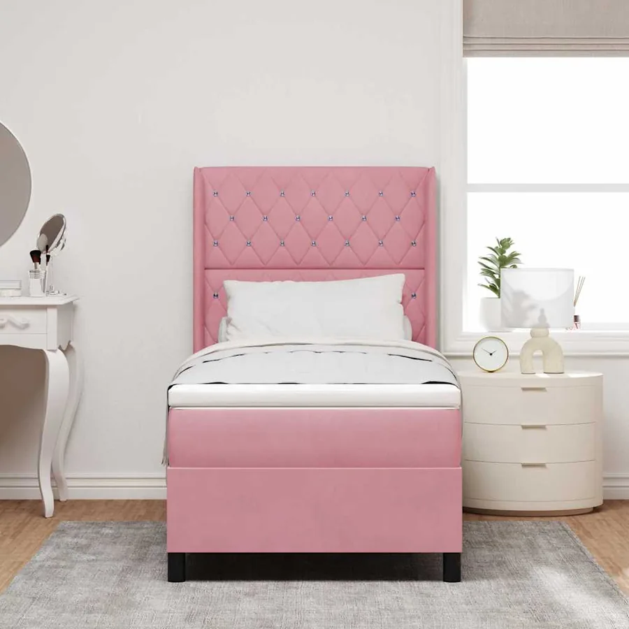Lit à ressorts avec matelas Rose 100 x 200 cm Velours - 3