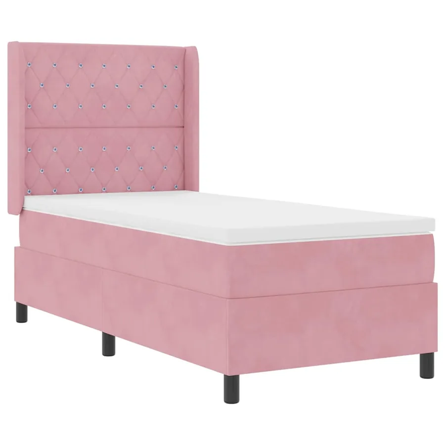 Lit à ressorts avec matelas Rose 100 x 200 cm Velours - 4