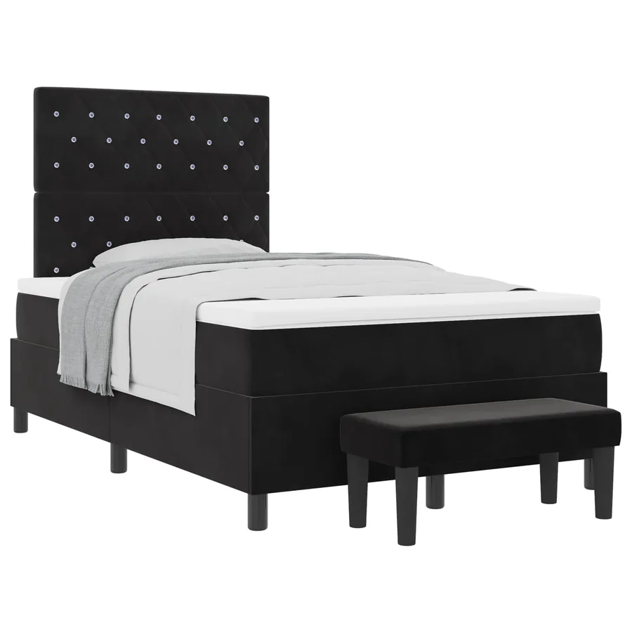 Lit à ressorts avec coussin Noir 190 x 120 cm Velours - 2