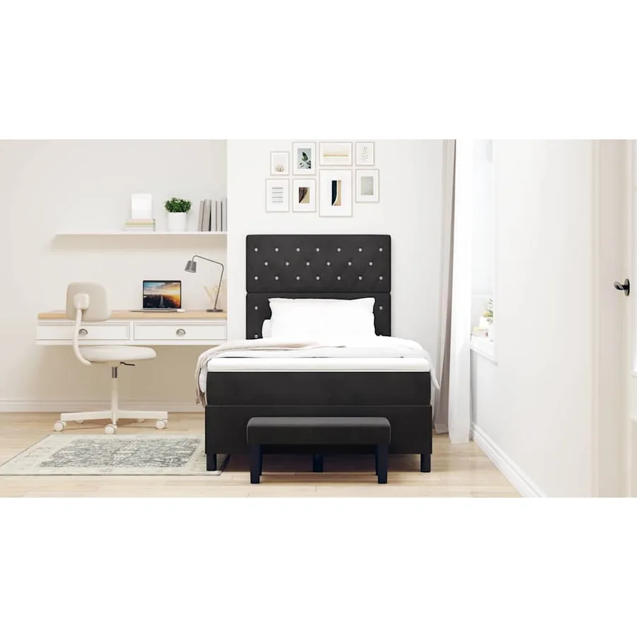 Lit à ressorts avec coussin Noir 190 x 120 cm Velours - 3