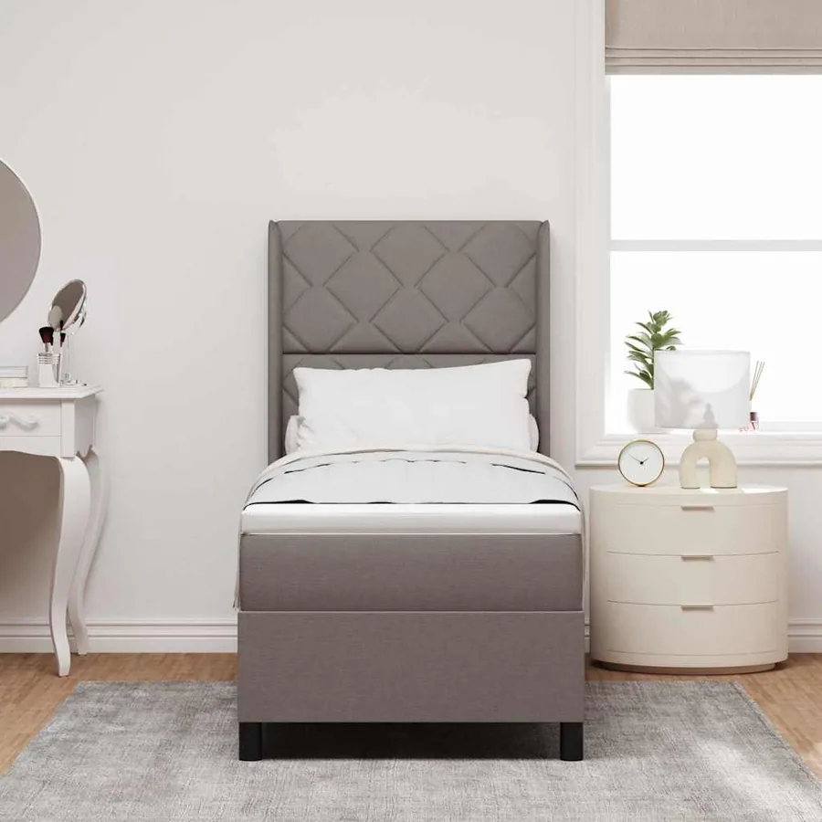 Lit à ressorts avec coussin Taupe 200 x 80 cm tissu