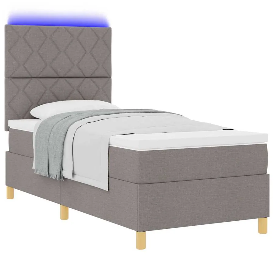 Lit à ressort LED avec tête de lit Taupe 100 x 200 cm tissu - 3