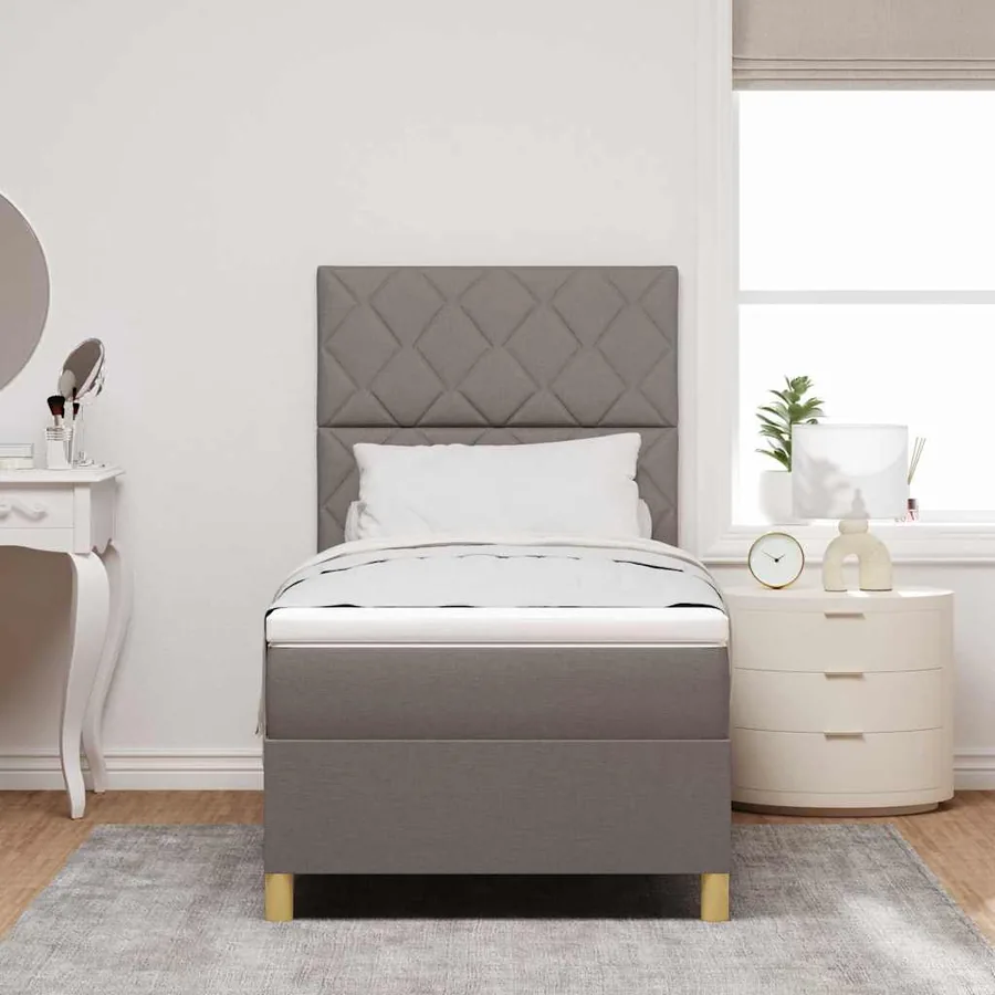 Lit à ressort LED avec tête de lit Taupe 100 x 200 cm tissu - 4