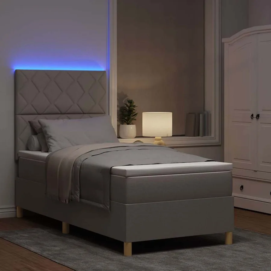 Lit à ressort LED avec tête de lit Taupe 100 x 200 cm tissu - 5