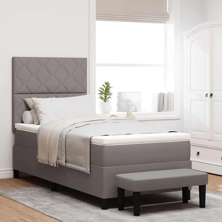 Lit à ressorts avec tête de lit Taupe 100 x 200 cm tissu