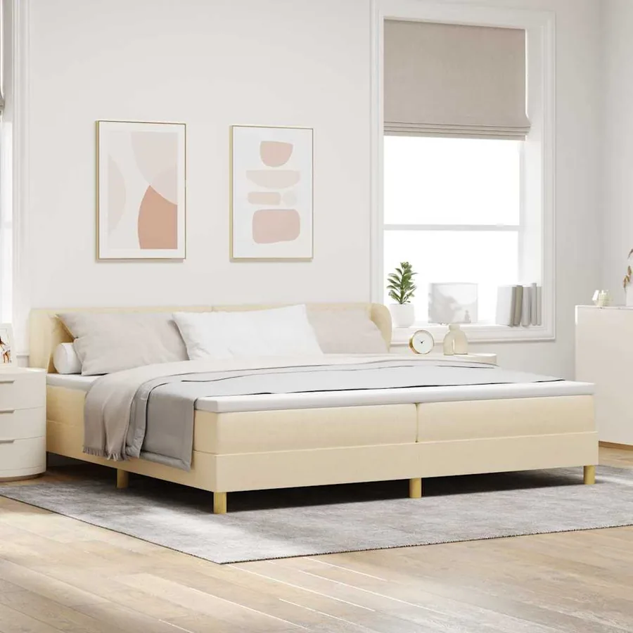 Lit à ressorts avec tête de lit Crème 200 x 200 cm tissu