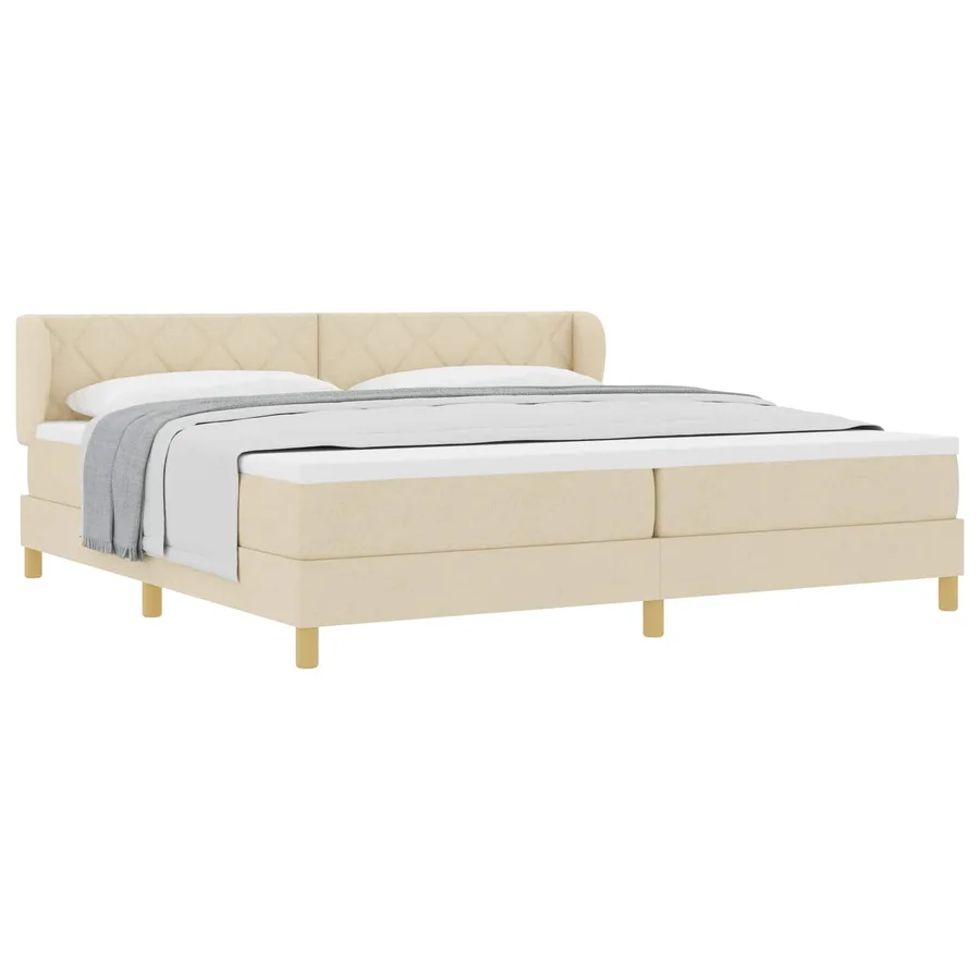 Lit à ressorts avec tête de lit Crème 200 x 200 cm tissu - 2