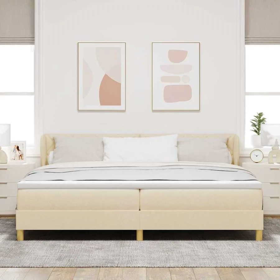 Lit à ressorts avec tête de lit Crème 200 x 200 cm tissu - 3