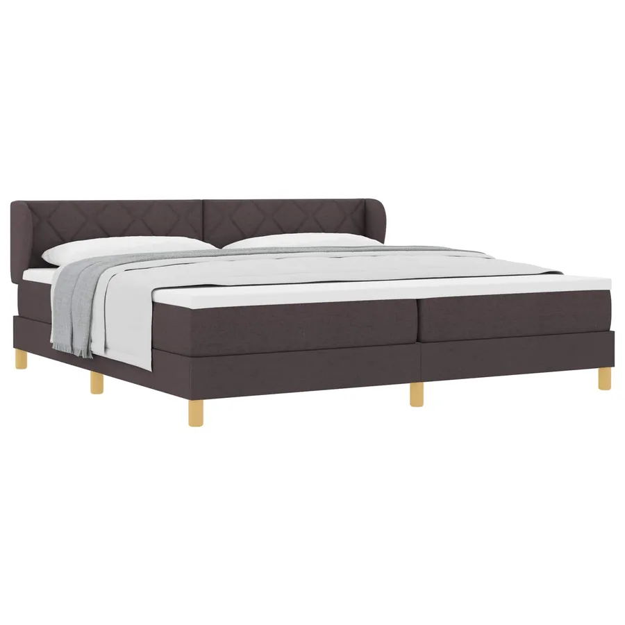 Lit à ressorts avec tête de lit Marron foncé 200 x 200 cm tissu - 2