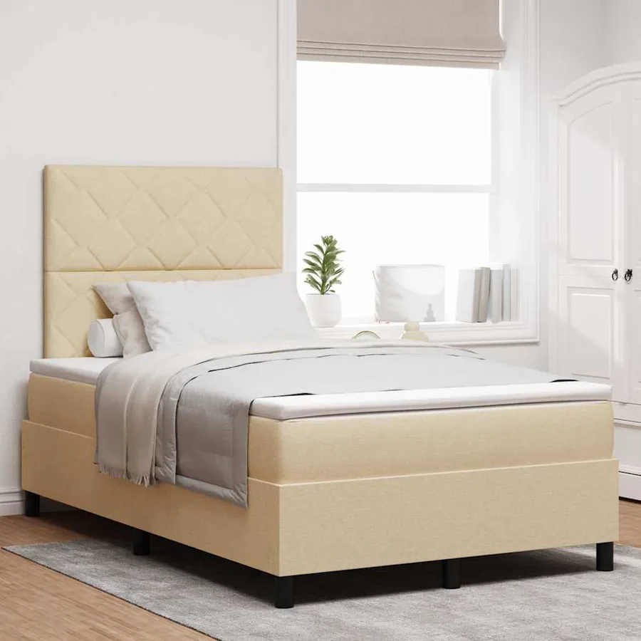 Lit à ressorts avec bandes LED Crème 120 x 190 cm tissu