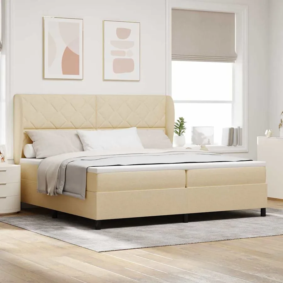 Lit à ressorts avec tête de lit Crème 200 x 200 cm tissu