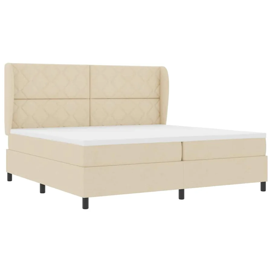 Lit à ressorts avec tête de lit Crème 200 x 200 cm tissu - 4
