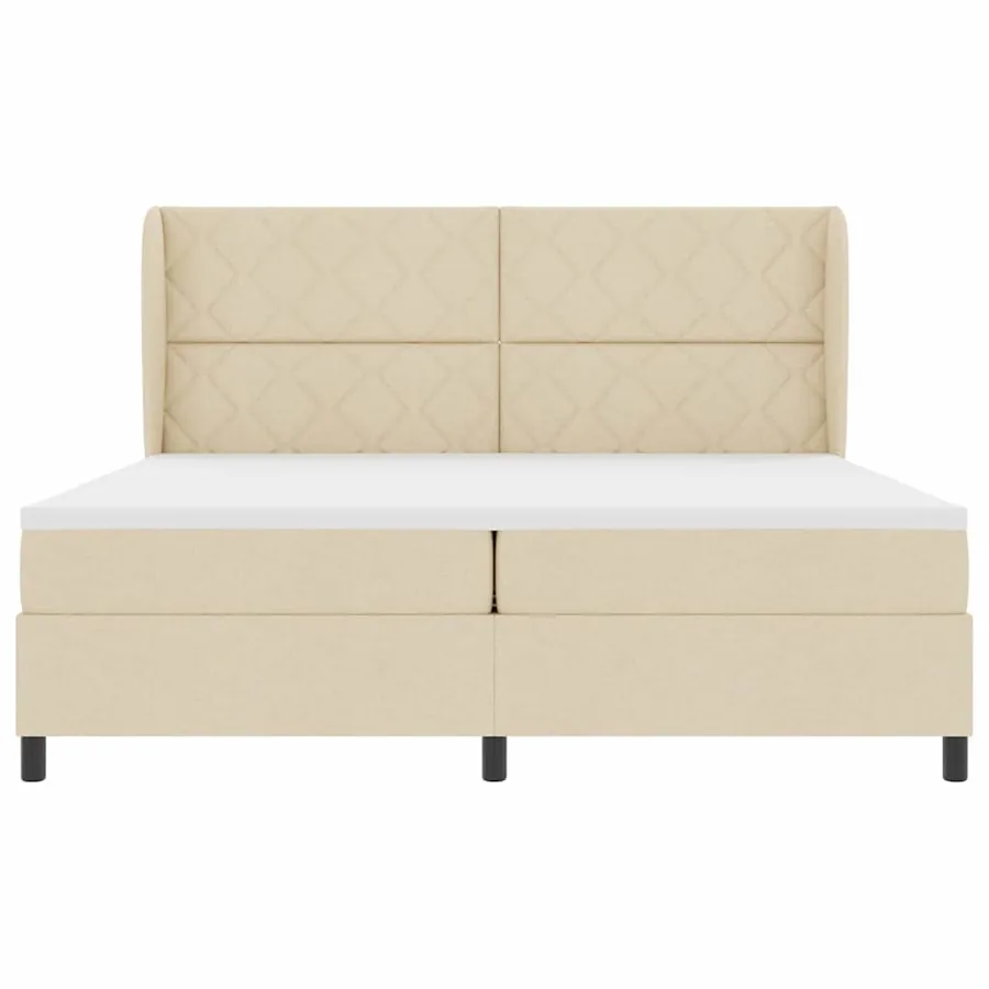 Lit à ressorts avec tête de lit Crème 200 x 200 cm tissu - 7