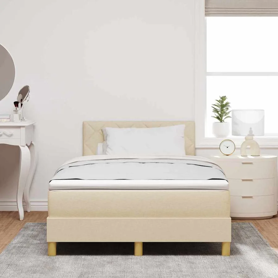 Lit à ressorts avec coussin Crème 120 x 190 cm tissu - 3
