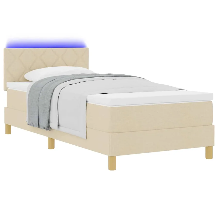 Lit à ressort LED avec coussin Crème 100 x 200 cm tissu - 3