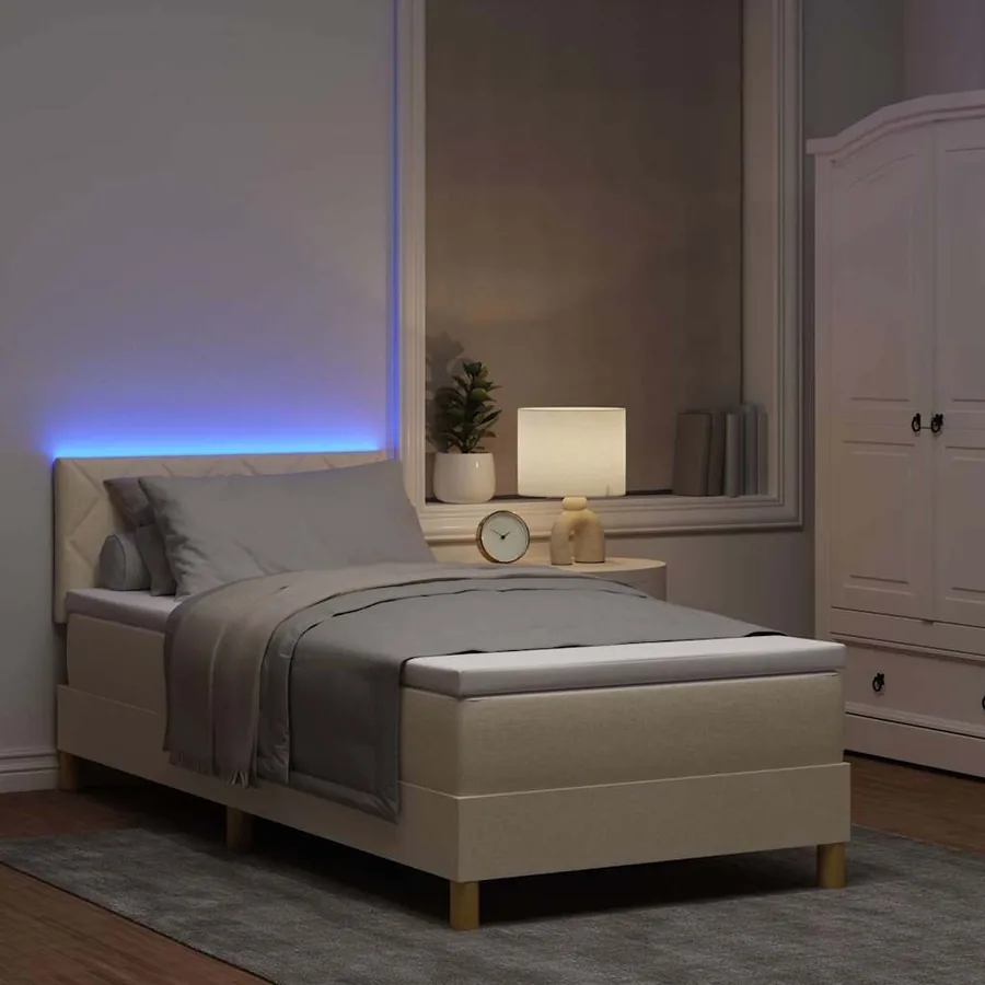 Lit à ressort LED avec coussin Crème 100 x 200 cm tissu - 5