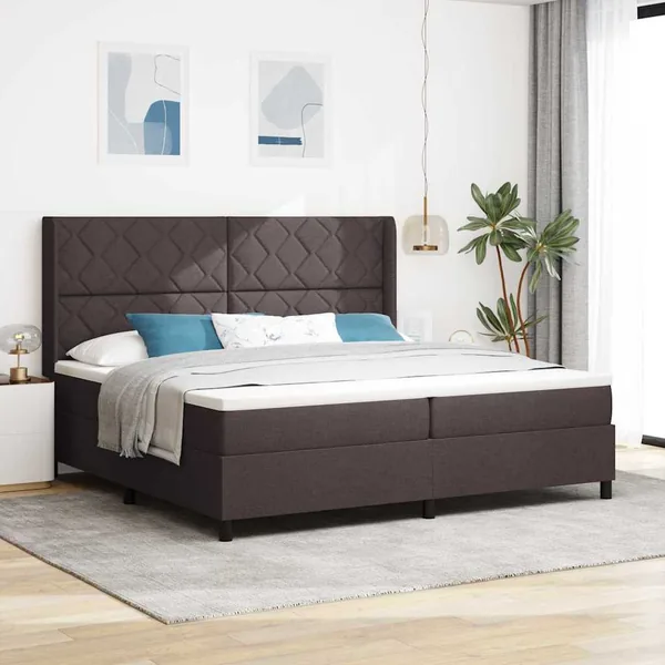 Lit à ressorts avec coussin Marron foncé 200 x 200 cm tissu