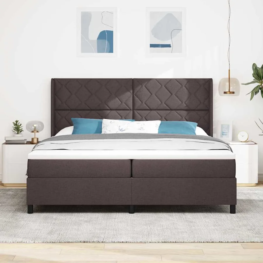 Lit à ressorts avec coussin Marron foncé 200 x 200 cm tissu - 3