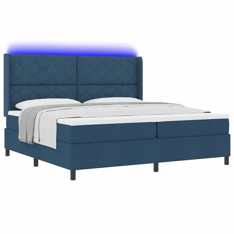 Lit à ressort LED avec tête de lit Bleu 200 x 200 cm tissu - 3