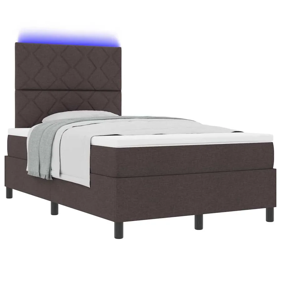 Lit à ressorts avec bandes LED Marron foncé 120 x 200 cm tissu - 3
