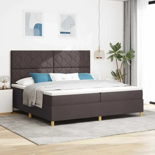 Lit à ressort LED Marron foncé 200 x 200 cm tissu