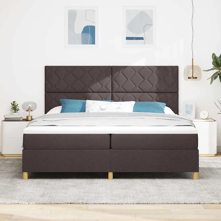 Lit à ressort LED Marron foncé 200 x 200 cm tissu - 4