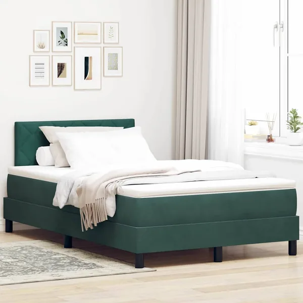 Lit à ressort LED Vert foncé 120 x 190 cm Velours