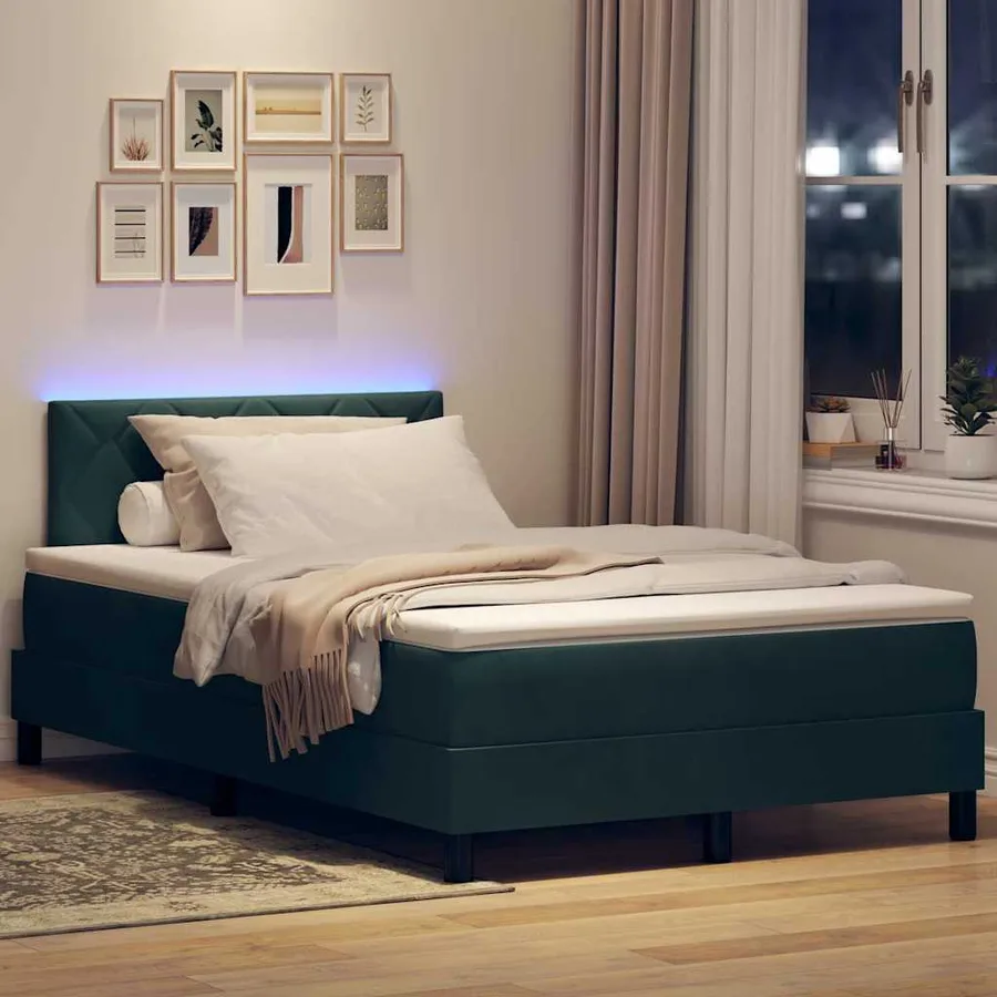 Lit à ressort LED Vert foncé 120 x 190 cm Velours - 5