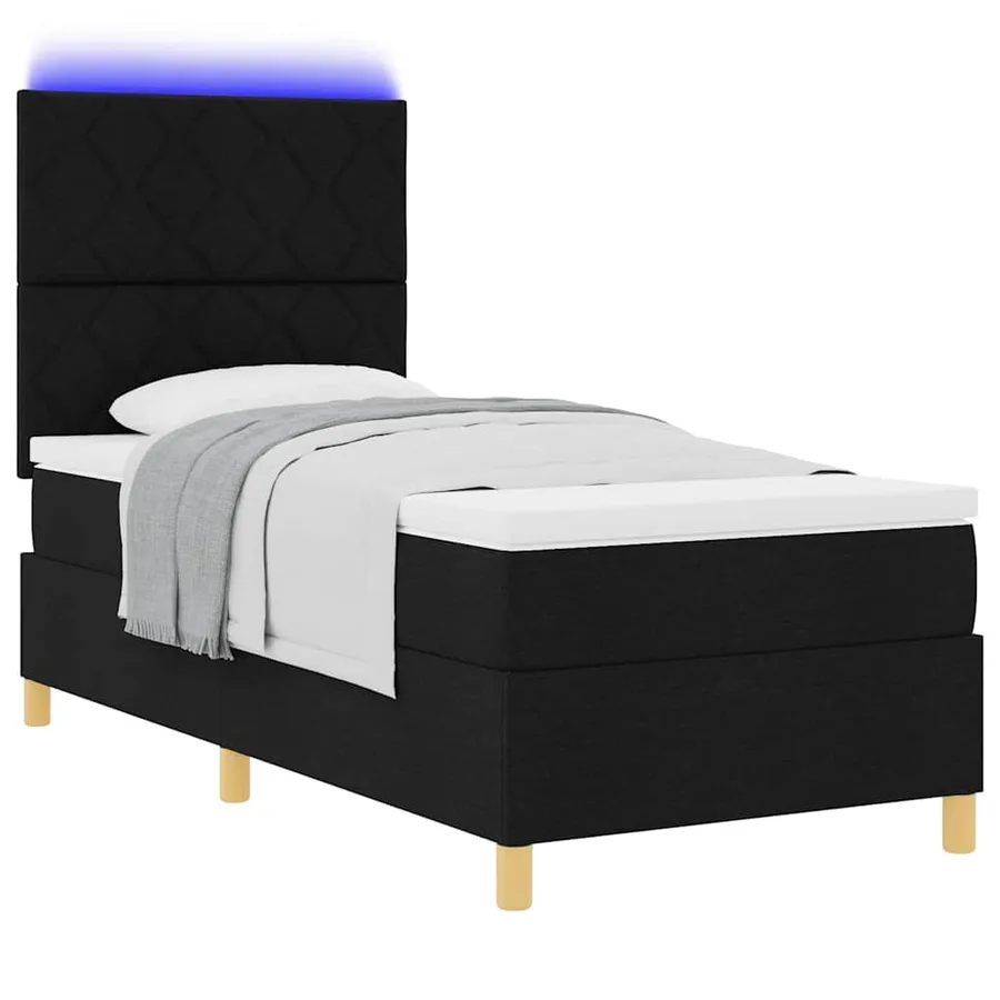 Lit à ressort LED avec tête de lit Noir 100 x 200 cm tissu - 3