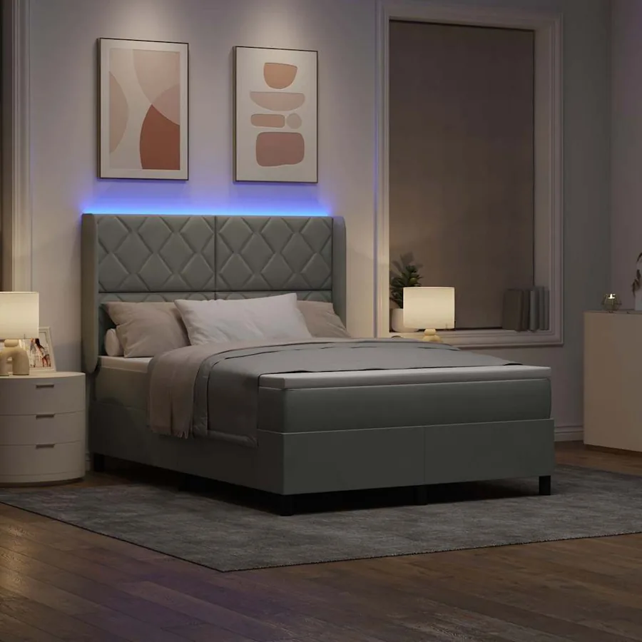 Lit à ressorts avec bandes LED Gris clair 140 x 190 cm Velours - 5