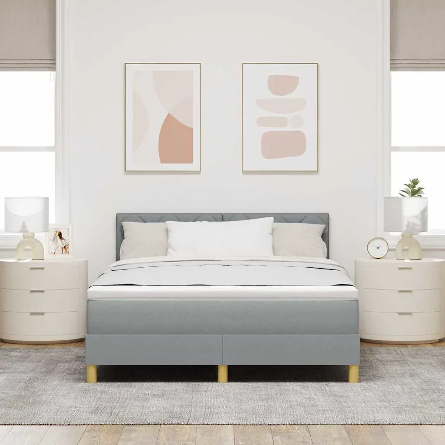 Lit à ressorts avec coussin Gris clair 160 x 200 cm tissu - 3