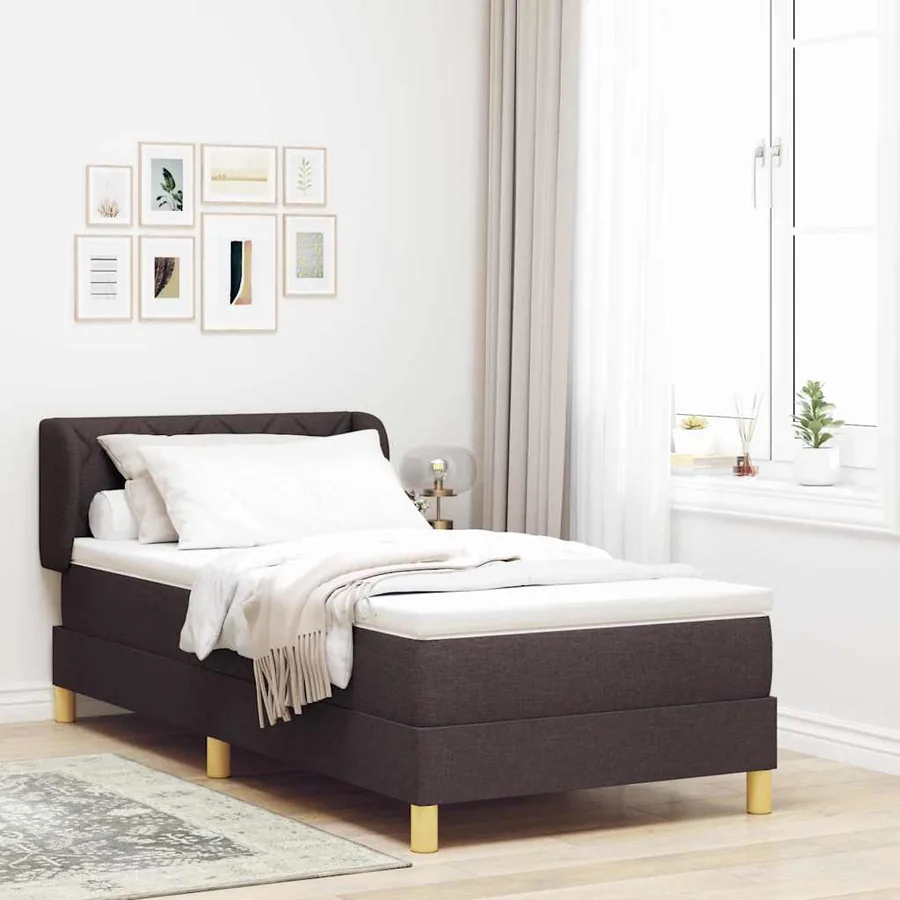Lit à ressorts avec tête de lit Marron foncé 90 x 200 cm tissu
