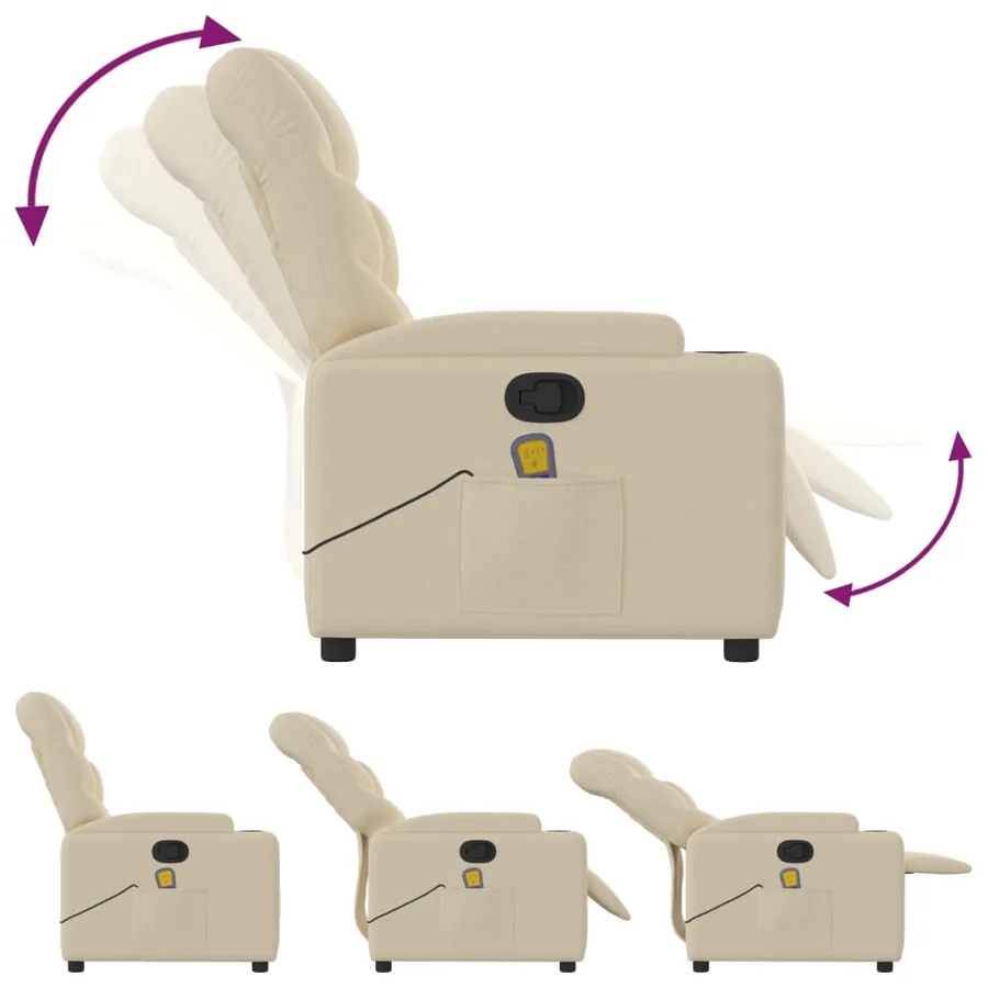 Fauteuil de massage inclinable crème tissu - 5