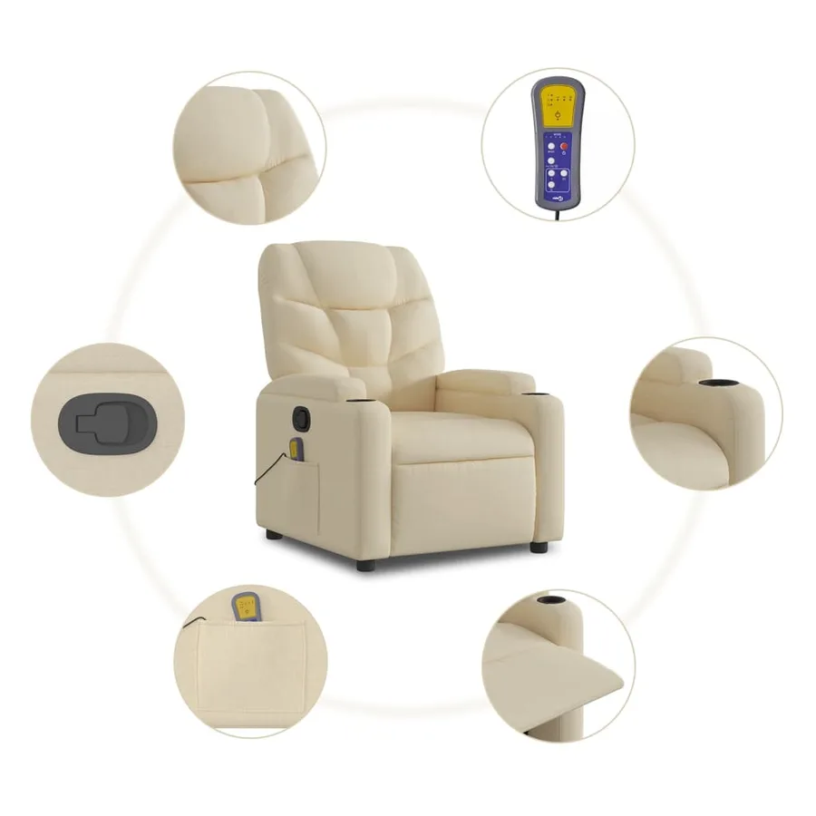 Fauteuil de massage inclinable crème tissu - 6