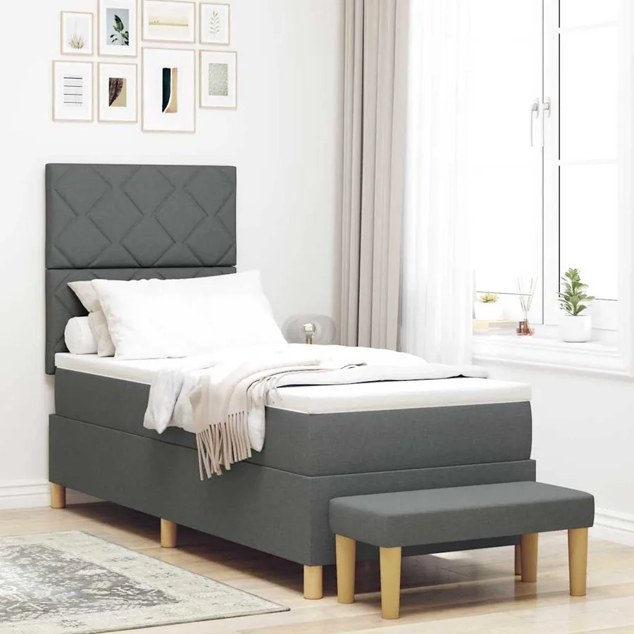 Lit à ressorts avec tête de lit Gris foncé 200 x 80 cm tissu