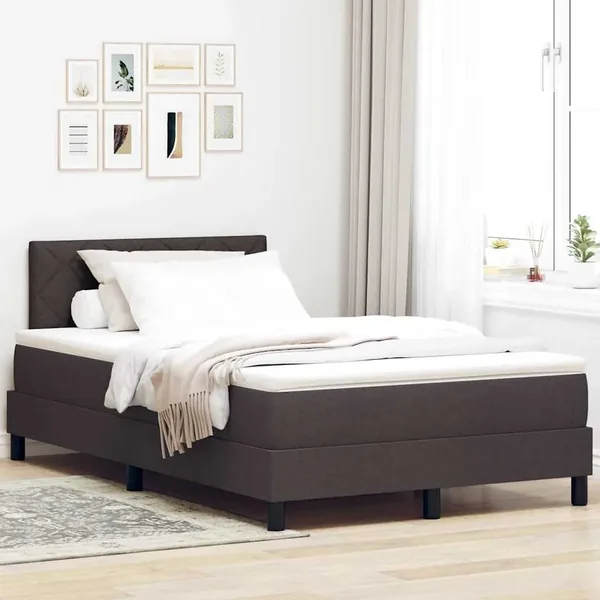 Lit à ressorts avec tête de lit Marron foncé 120 x 190 cm tissu