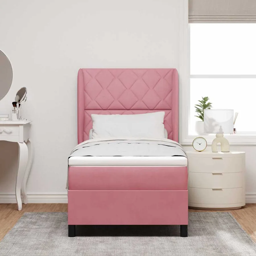 Lit à ressorts avec tête de lit Rose 200 x 90 cm Velours - 3