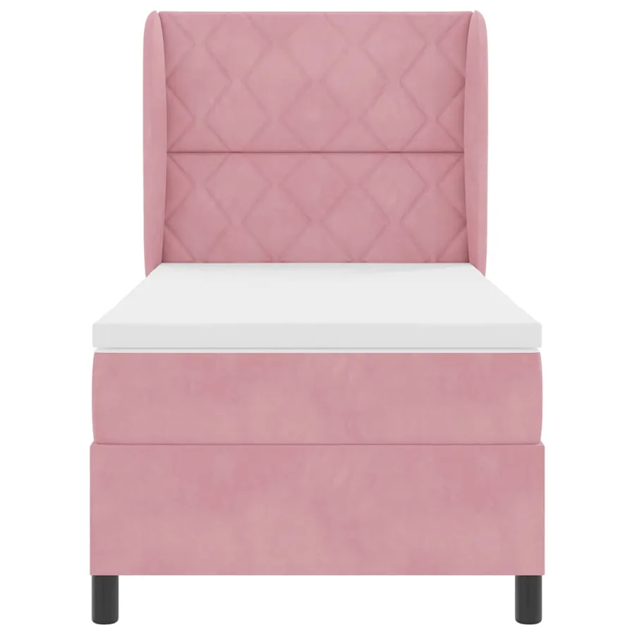 Lit à ressorts avec tête de lit Rose 200 x 90 cm Velours - 7