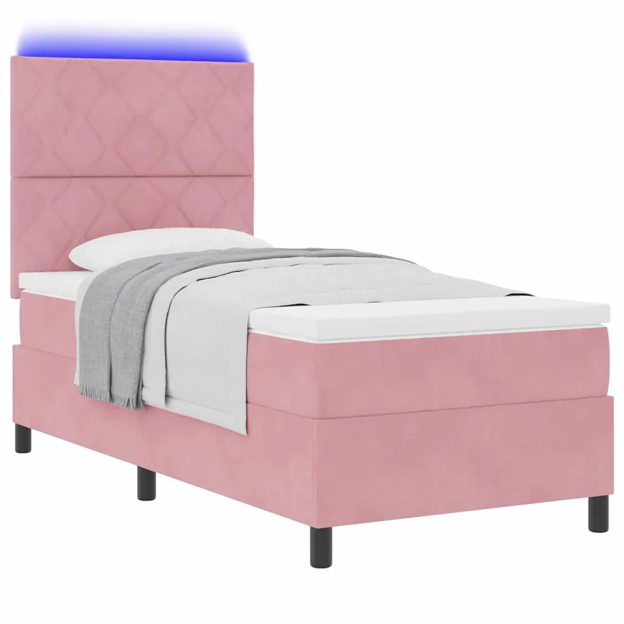 Lit à ressort LED avec tête de lit Rose 90 x 200 cm Velours - 3