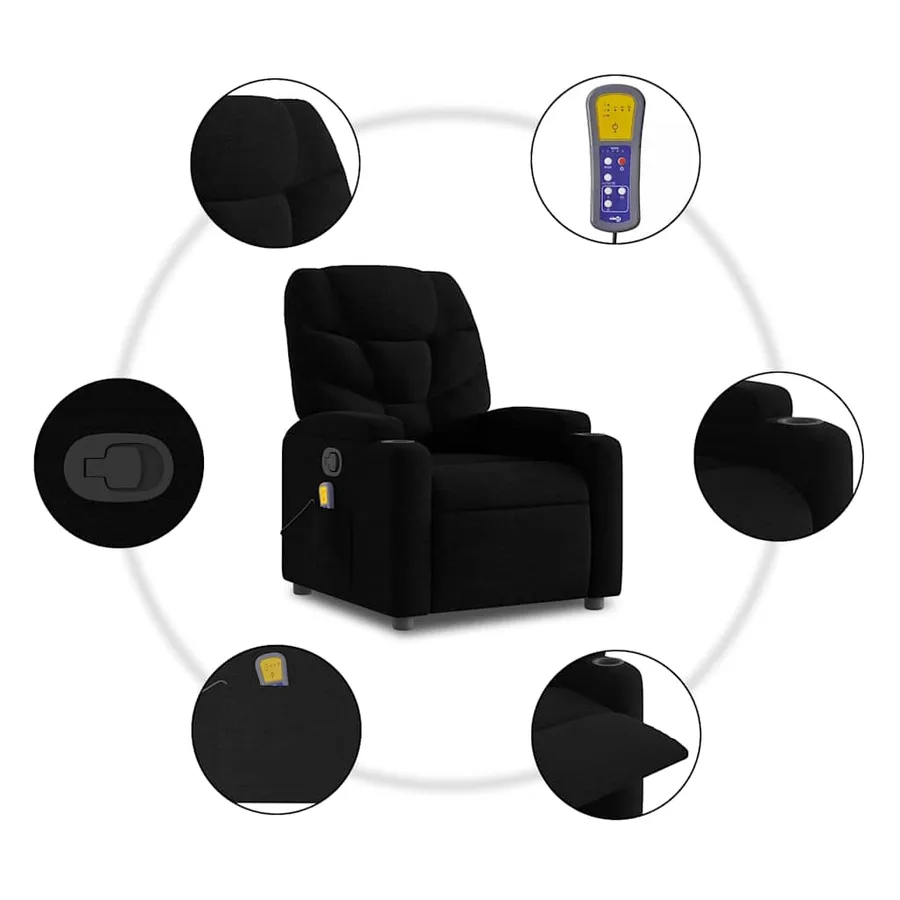 Fauteuil de massage inclinable Noir Tissu - 9